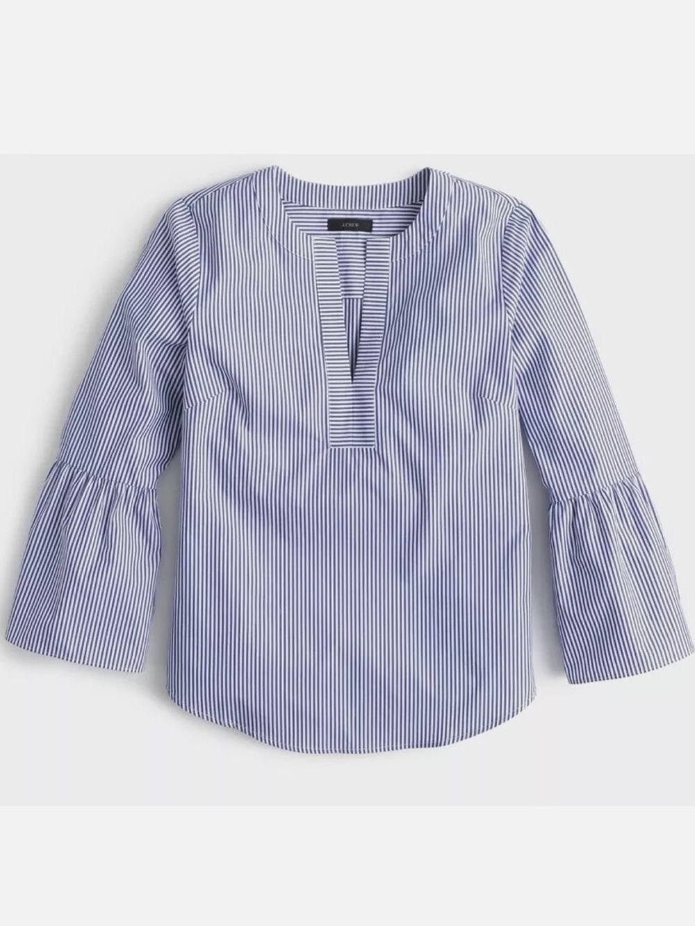 J. Crew Blue and White Striped Bell-Sleeve Popover